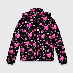 Куртка зимняя для мальчика Черный фон, барби и цветы, цвет: 3D-светло-серый