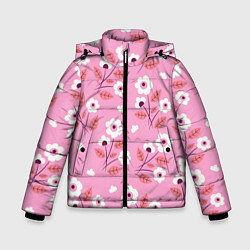 Куртка зимняя для мальчика Flowers on pink, цвет: 3D-светло-серый