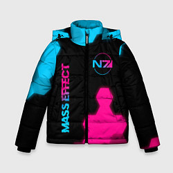 Куртка зимняя для мальчика Mass Effect - neon gradient: надпись, символ, цвет: 3D-черный
