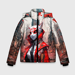 Куртка зимняя для мальчика Наёмница в маске кицунэ, цвет: 3D-красный
