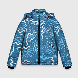 Куртка зимняя для мальчика Абстрактные линии на голубом фоне, цвет: 3D-красный