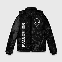 Зимняя куртка для мальчика Evangelion glitch на темном фоне: надпись, символ