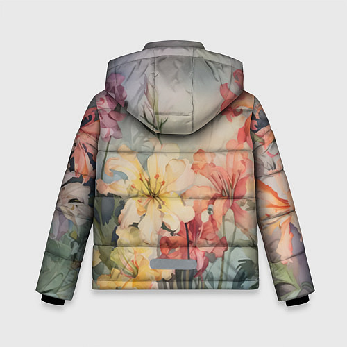 Зимняя куртка для мальчика Акварельные лилии / 3D-Светло-серый – фото 2