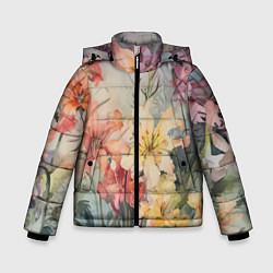 Куртка зимняя для мальчика Акварельные лилии, цвет: 3D-светло-серый