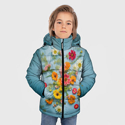 Куртка зимняя для мальчика Букет полевых цветов на ткани, цвет: 3D-светло-серый — фото 2