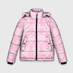 Куртка зимняя для мальчика Розовое кружево сердечки, цвет: 3D-черный