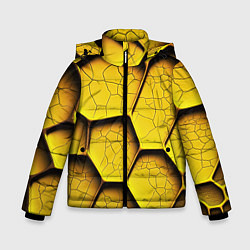 Куртка зимняя для мальчика Желтые шестиугольники с трещинами - объемная текст, цвет: 3D-светло-серый
