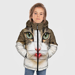 Куртка зимняя для мальчика Кошка показывает язык, цвет: 3D-светло-серый — фото 2