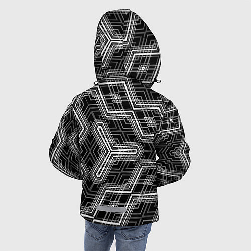 Зимняя куртка для мальчика Черно-белый ассеметричный узор / 3D-Светло-серый – фото 4