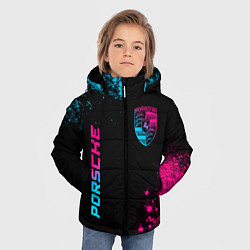 Куртка зимняя для мальчика Porsche - neon gradient: надпись, символ, цвет: 3D-черный — фото 2