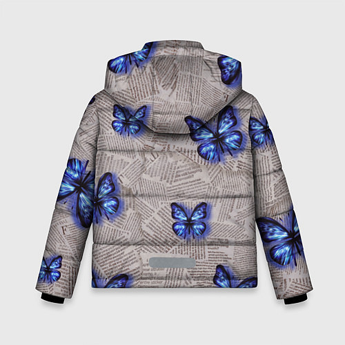 Зимняя куртка для мальчика Газетные обрывки и синие бабочки / 3D-Светло-серый – фото 2