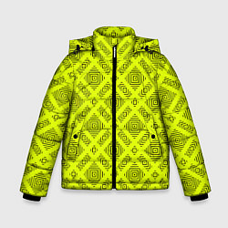 Куртка зимняя для мальчика Черный геометрический орнамент на желтом фоне, цвет: 3D-красный