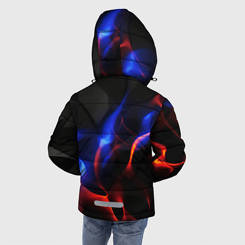 Зимняя куртка для мальчика Красное и синие свечение от черных плит / 3D-Светло-серый – фото 4