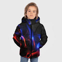 Куртка зимняя для мальчика Красное и синие свечение от черных плит, цвет: 3D-черный — фото 2
