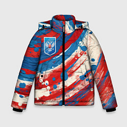 Куртка зимняя для мальчика Герб России и брызги краски, цвет: 3D-черный