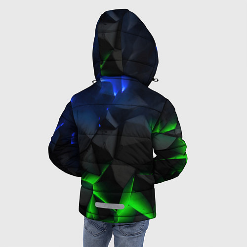 Зимняя куртка для мальчика Разлом синих и зеленых плит / 3D-Светло-серый – фото 4