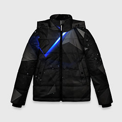Куртка зимняя для мальчика Черные плиты и синяя неоновая линия, цвет: 3D-светло-серый