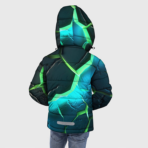 Зимняя куртка для мальчика Зеленое неоновое свечение из зеленых плит / 3D-Светло-серый – фото 4