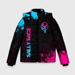 Куртка зимняя для мальчика Sally Face - neon gradient: надпись, символ, цвет: 3D-черный