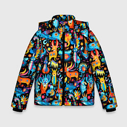 Куртка зимняя для мальчика Космические чудики, цвет: 3D-черный