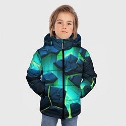 Куртка зимняя для мальчика Разлом объемных зеленых плит, цвет: 3D-черный — фото 2
