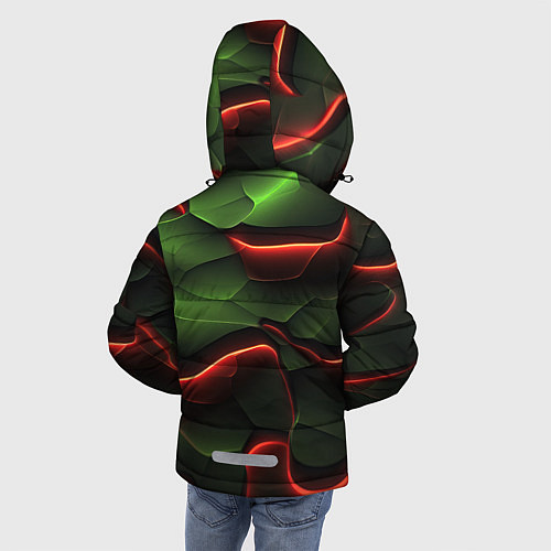 Зимняя куртка для мальчика Объемные красно зеленые плиты / 3D-Светло-серый – фото 4
