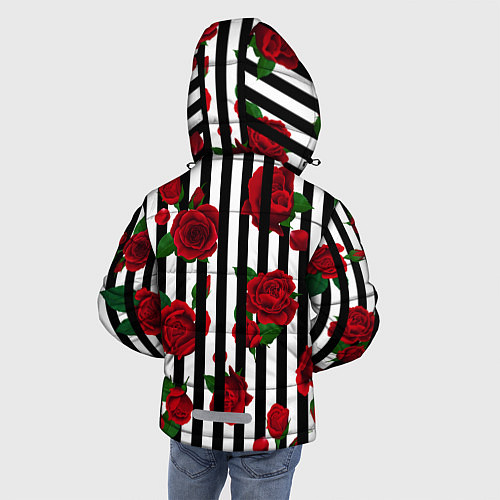 Зимняя куртка для мальчика Полосы и красные розы / 3D-Светло-серый – фото 4