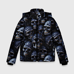 Куртка зимняя для мальчика Черные металлические черепа, цвет: 3D-черный