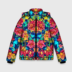 Куртка зимняя для мальчика Зеркальный цветочный паттерн - мода, цвет: 3D-черный