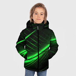 Куртка зимняя для мальчика Зеленые полосы на черном фоне, цвет: 3D-светло-серый — фото 2