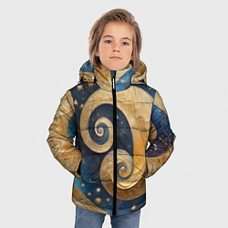 Куртка зимняя для мальчика Синий золотой декоративный орнамент, цвет: 3D-черный — фото 2