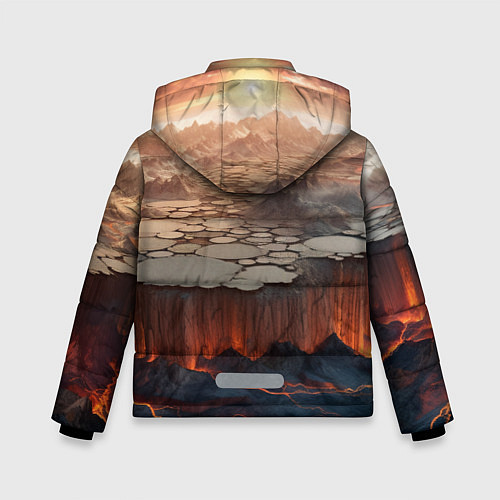 Зимняя куртка для мальчика Разлом земли и лавовой поверхности / 3D-Красный – фото 2