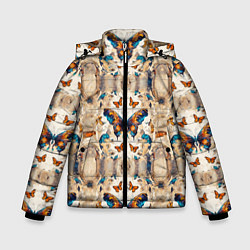 Куртка зимняя для мальчика Бабочки узор, цвет: 3D-светло-серый