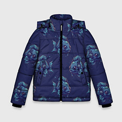 Куртка зимняя для мальчика Паттерн рыба-меломан в наушниках, цвет: 3D-черный
