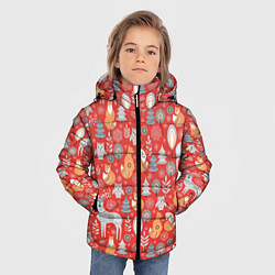 Куртка зимняя для мальчика Ноговодние животные и птицы в скандинавском стиле, цвет: 3D-красный — фото 2