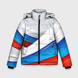 Куртка зимняя для мальчика Российские флаги, цвет: 3D-черный