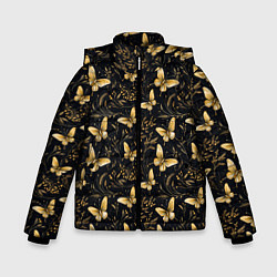 Куртка зимняя для мальчика Золотые бабочки на черном фоне, цвет: 3D-черный