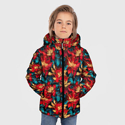 Куртка зимняя для мальчика Красные цветы с синими листьями узор, цвет: 3D-красный — фото 2