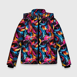 Куртка зимняя для мальчика Неоновые ленты узор, цвет: 3D-светло-серый