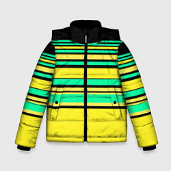 Куртка зимняя для мальчика Разноцветный черно желтый с зеленым полосатый узор, цвет: 3D-черный