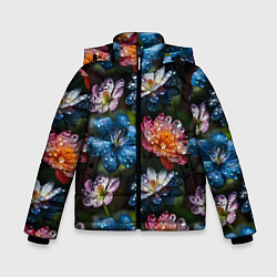 Куртка зимняя для мальчика Капли на цветах, цвет: 3D-черный