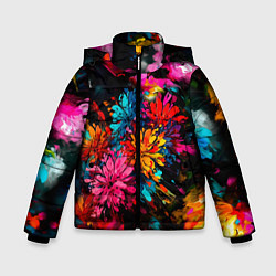 Куртка зимняя для мальчика Краски и цветы, цвет: 3D-светло-серый