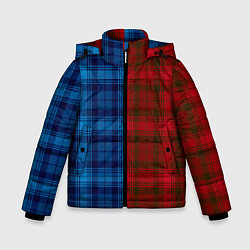 Куртка зимняя для мальчика Красно-синяя клетка паттерн, цвет: 3D-черный