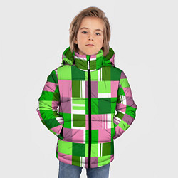 Куртка зимняя для мальчика Ретро квадраты ванильные, цвет: 3D-черный — фото 2