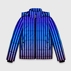 Куртка зимняя для мальчика Полосатый синий градиент, цвет: 3D-черный