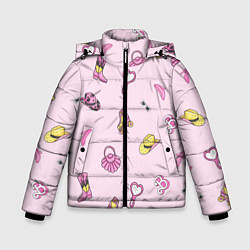 Куртка зимняя для мальчика Барби аксессуары - розовый паттерн, цвет: 3D-черный