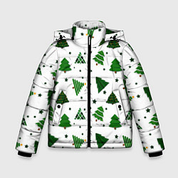 Куртка зимняя для мальчика Узор с зелеными елочками, цвет: 3D-черный