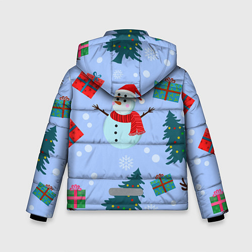 Зимняя куртка для мальчика Снеговики с новогодними подарками паттерн / 3D-Красный – фото 2