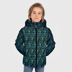 Куртка зимняя для мальчика Голубые ромбы на чёрном фоне, цвет: 3D-черный — фото 2