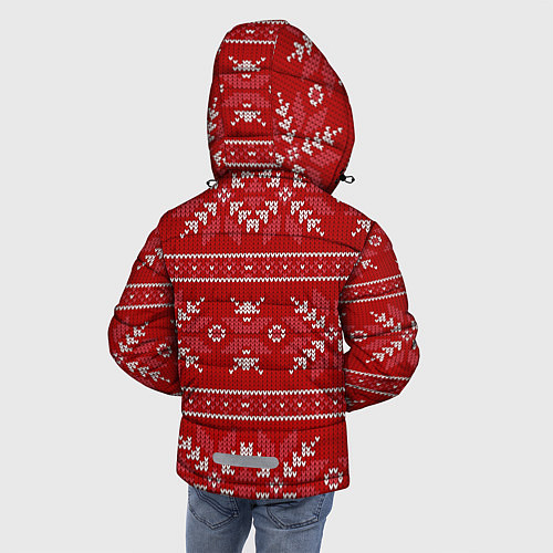 Зимняя куртка для мальчика Красный вязаный узор свитера / 3D-Светло-серый – фото 4